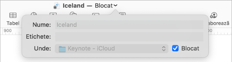 Fereastră pop-up pentru blocarea sau deblocarea unei prezentări.