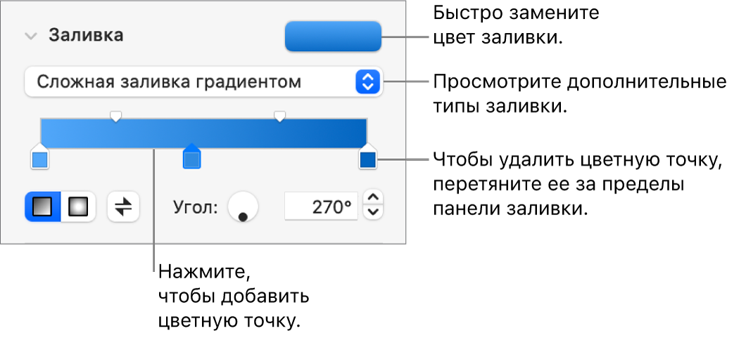 Элементы управления для цветной заливки объектов.