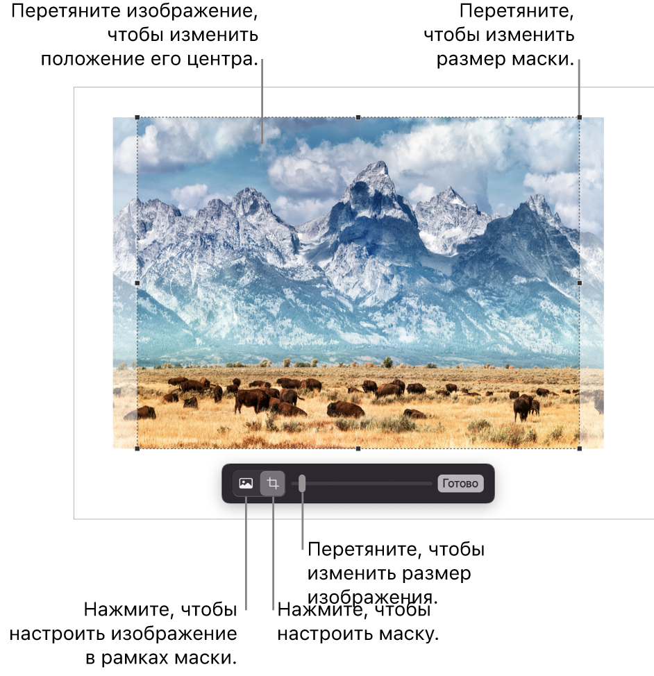 Элементы управления маской поверх фотографии.