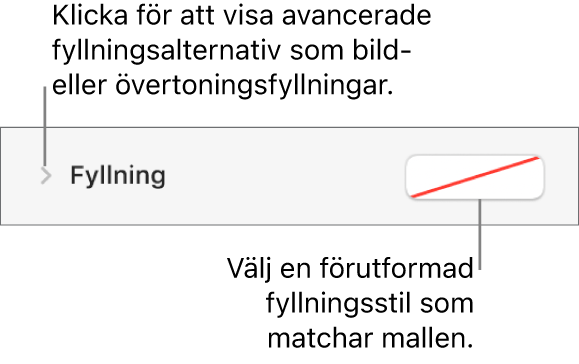 Reglage för att välja fyllningsfärg.