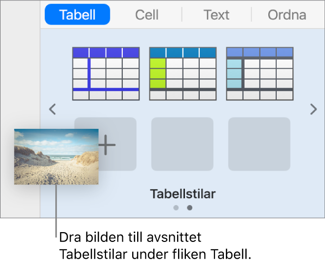 En ny stil skapas genom att en bild dras till tabellstilarna.