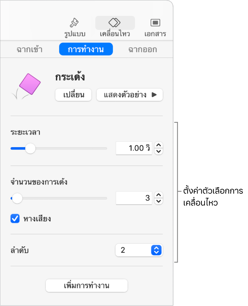 ตัวควบคุมการทำงานในส่วนเคลื่อนไหวของแถบด้านข้าง