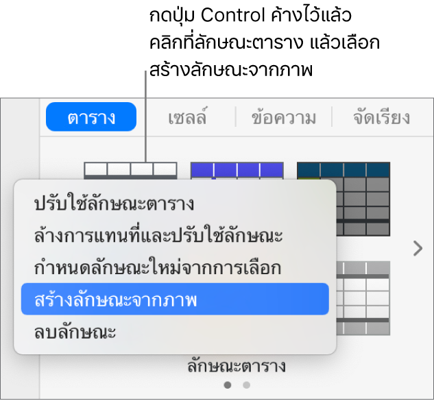 เมนูลัดลักษณะตาราง