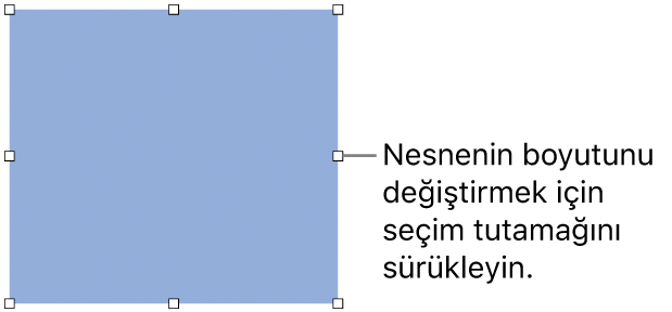 Sınırında büyüklüğünün değiştirilebilmesini sağlayan beyaz kareler olan bir nesne.