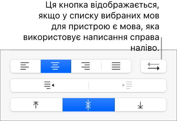 Кнопка «Напрям тексту в абзаці» в розділі «Вирівнювання» на бічній панелі «Формат».