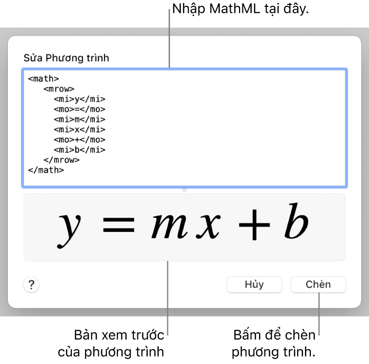 Phương trình tính độ dốc của một đường trong trường Sửa phương trình và bản xem trước của công thức ở bên dưới.