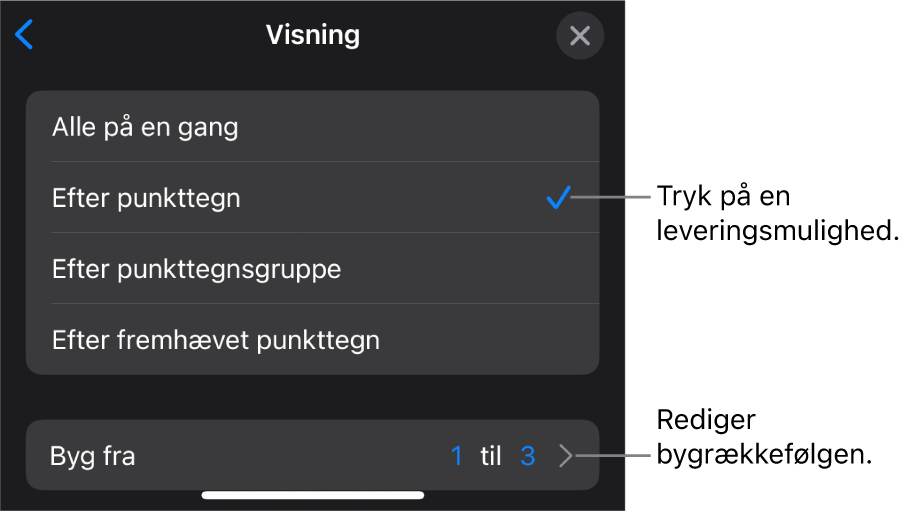 Visningsindstillinger i vinduet Byg ind.