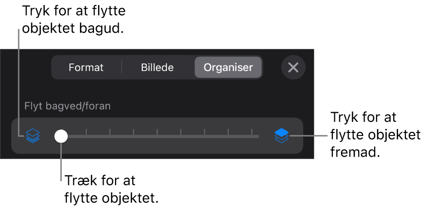 Knappen Flyt tilbage, knappen Flyt frem og mærket til lag.