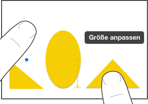 Ein Finger knapp über einer Form, ein zweiter Finger fest auf einem Objekt und eingeblendete Option „Größe anpassen“