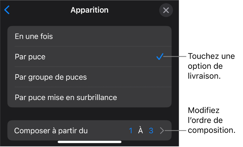 Options d’apparition de la sous-fenêtre Entrée.