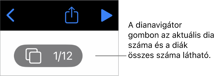 A dianavigátor gombon az aktuális dia száma és a diák összes száma látható a prezentációban.