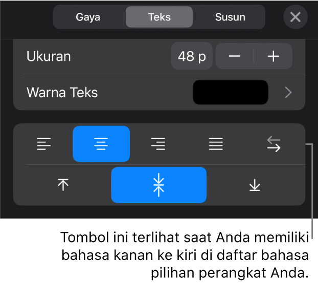 Kontrol teks di menu Format dengan keterangan ke tombol Kanan ke Kiri.