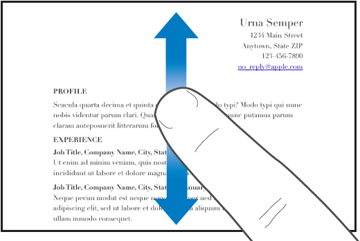 Un dito che scorre in alto e in basso in un documento.