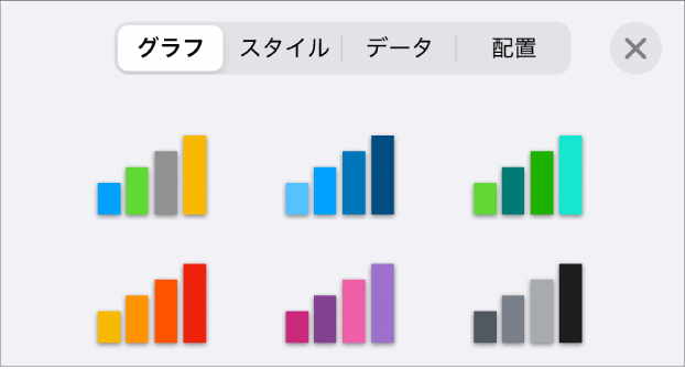 「フォーマット」メニューの「グラフ」タブ内の「グラフスタイル」。