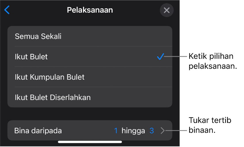 Pilihan Pelaksanaan dalam anak tetingkap Binaan Dalam.