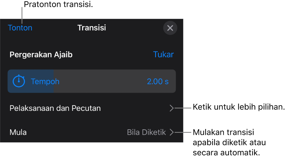 Kawalan Pergerakan Ajaib dalam anak tetingkap Transisi.