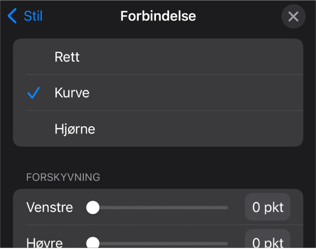 Forbindelseskontrollene med Kurve markert.