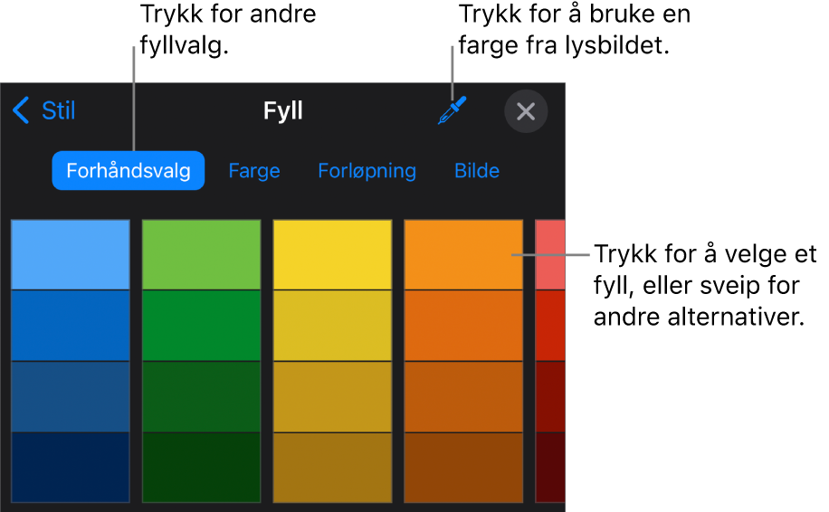 Fyll-alternativer i Stil-fanen.