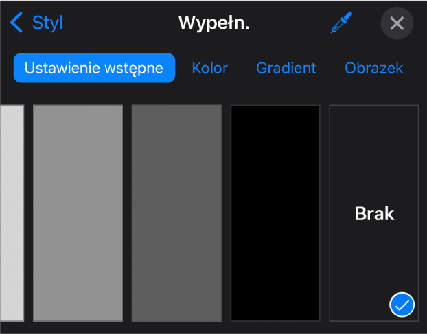 Narzędzia Wypełnienie z zaznaczoną opcją Bez wypełnienia.