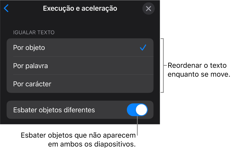 Opões de execução e aceleração do “Movimento mágico” no painel “Aceleração”.