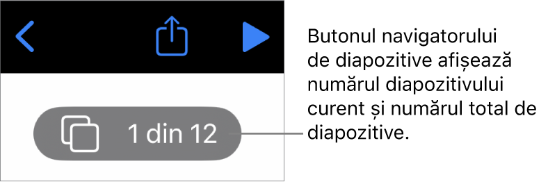 Butonul navigatorului de diapozitive afișând numărul diapozitivului curent și numărul total de diapozitive din prezentare.