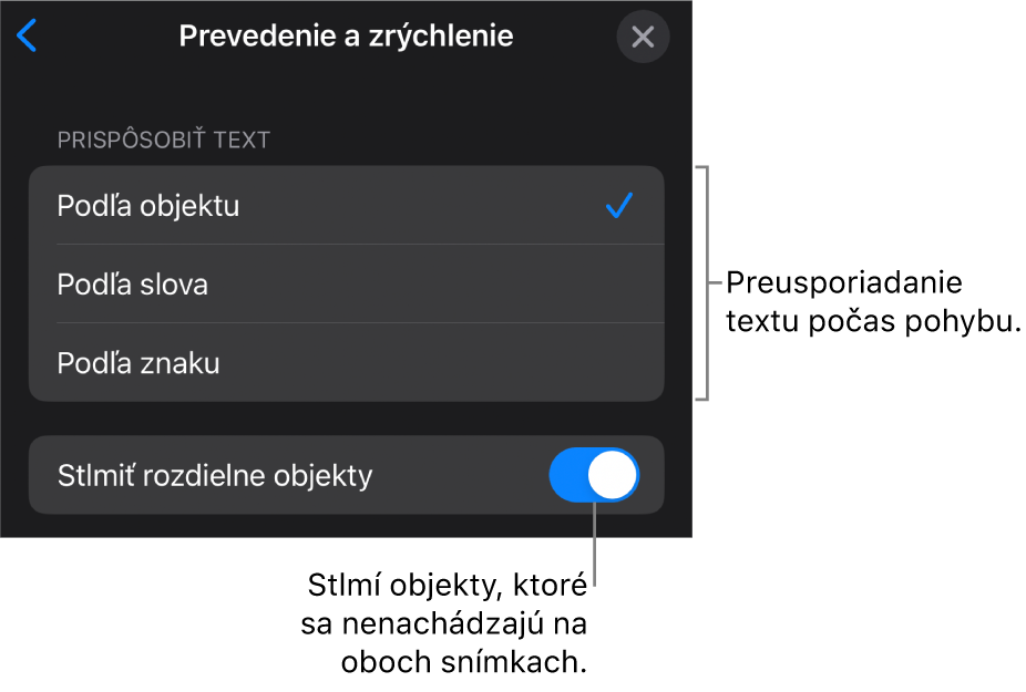 Možnosti doručenia a zrýchlenia pre Čarovný presun v paneli Zrýchlenie.