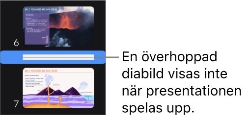 Diabildsnavigatorn med en överhoppad bild som visas som en horisontell linje.