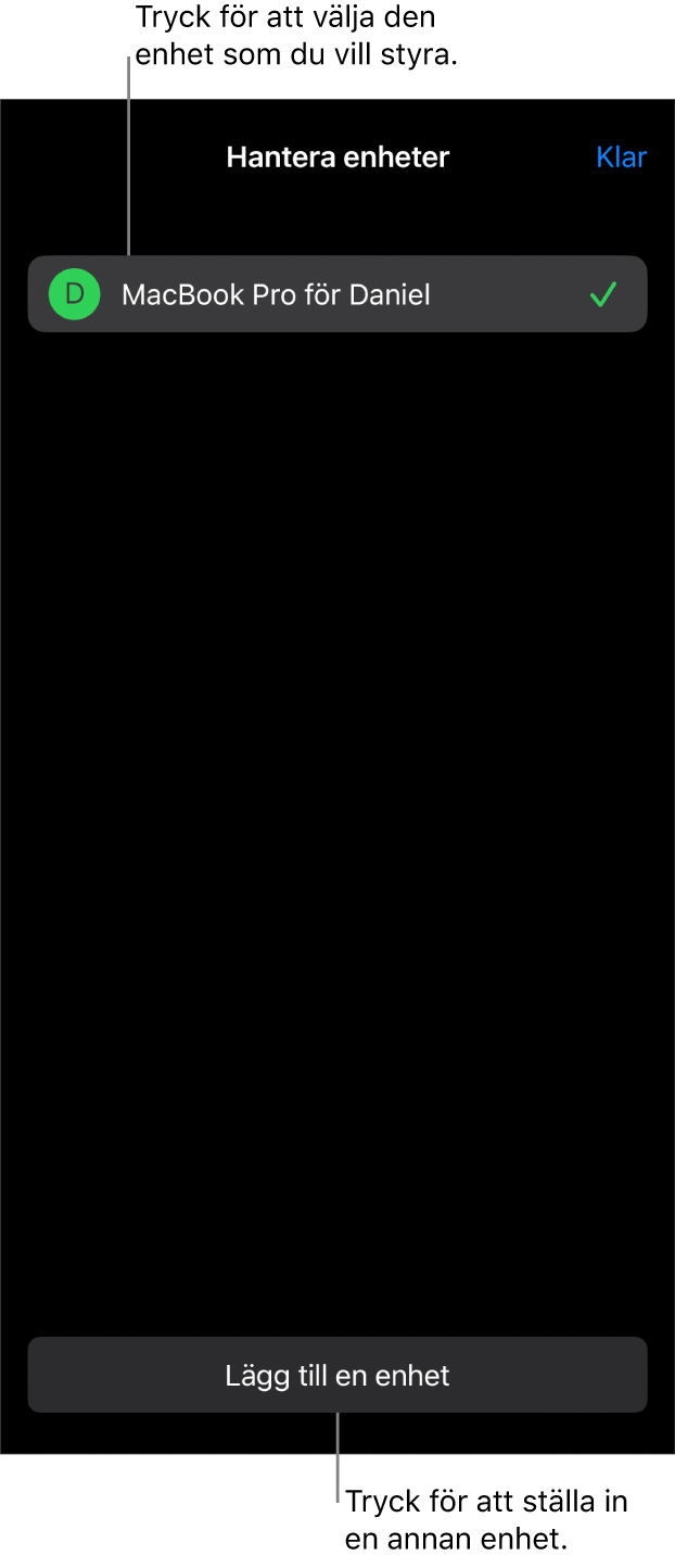 Panelen Hantera enheter som visar länken Lägg till en enhet.