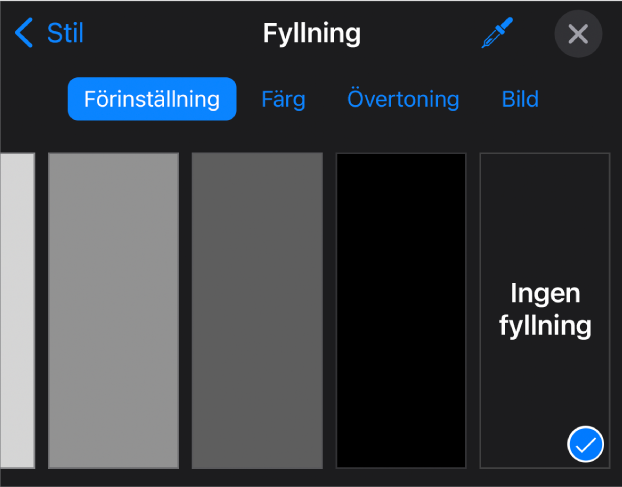 Fyllningsreglagen med Ingen fyllning valt.