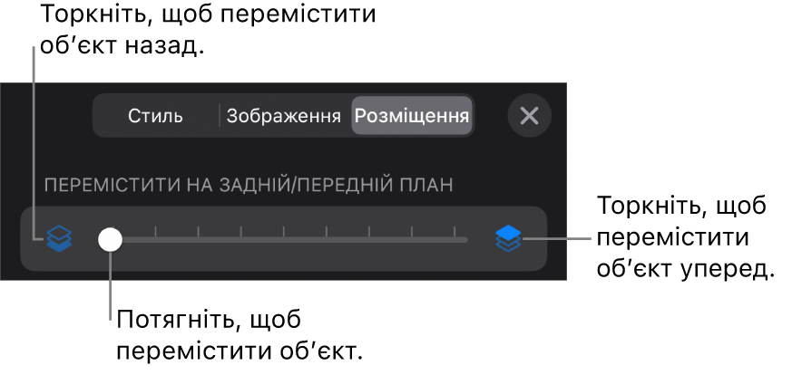 Кнопка переміщення назад, кнопка переміщення вперед і повзунок шарів.