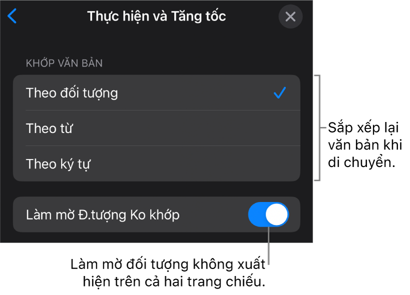 Các tùy chọn thực hiện và tăng tốc Chuyển động ma thuật trong khung Tăng tốc.