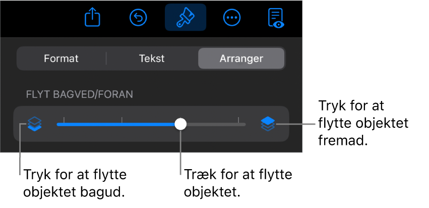 Knappen Flyt tilbage, knappen Flyt frem og mærket til lag.