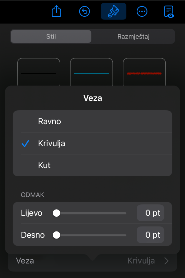 Kontrole Povezivanja s odabranom Krivuljom.