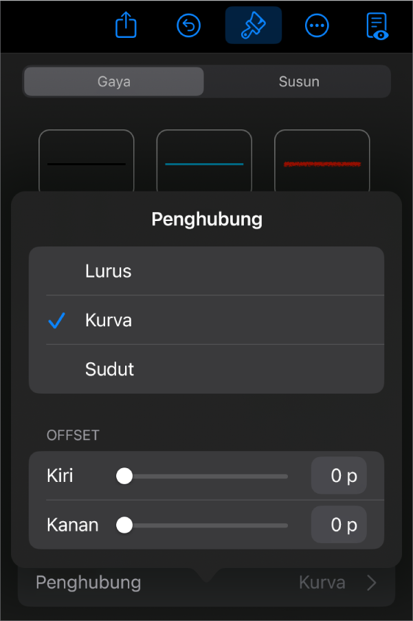 Kontrol Koneksi dengan Kurva dipilih.