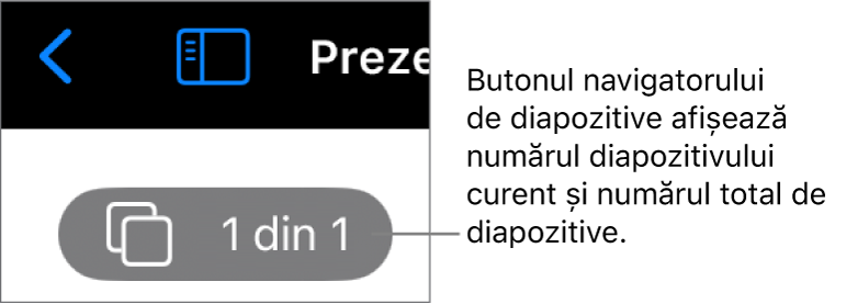 Butonul navigatorului de diapozitive afișând numărul diapozitivului curent și numărul total de diapozitive din prezentare.