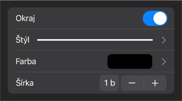 Ovládacie prvky Štýl okrajov na prispôsobenie okrajov.