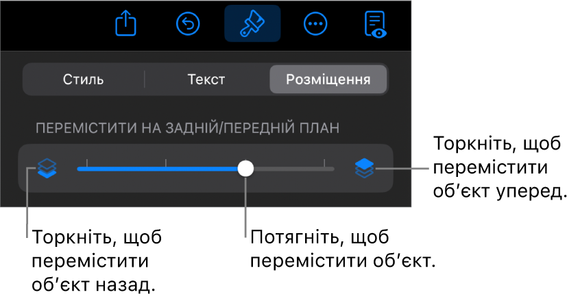 Кнопка переміщення назад, кнопка переміщення вперед і повзунок шарів.