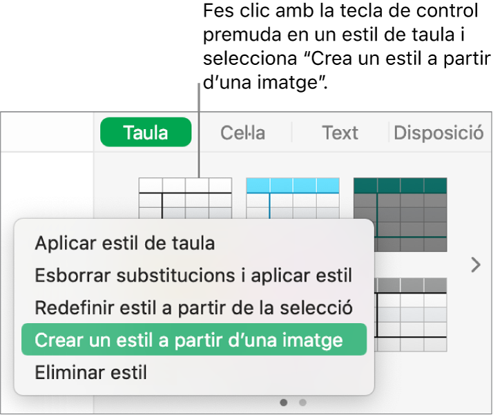 El menú de dreceres “Estil de taula”.