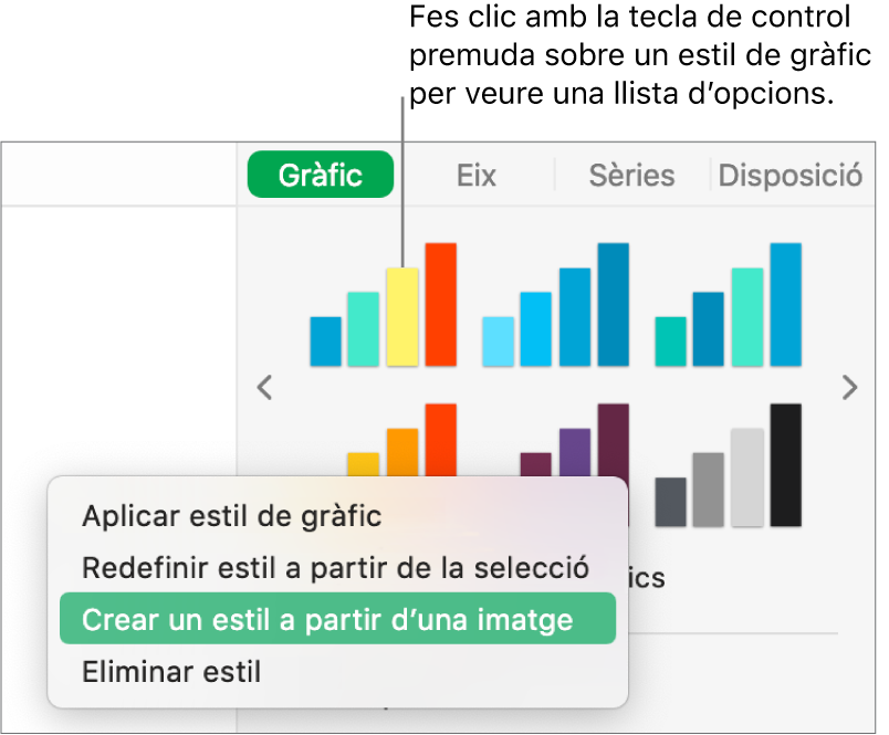 El menú de dreceres “Estil de gràfics”.