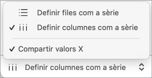 El menú desplegable per indicar si es representaran les files o les columnes com a sèrie.