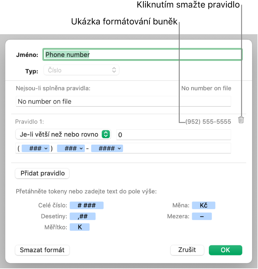 Vlastní formát buněk obsahujících čísla s pravidly