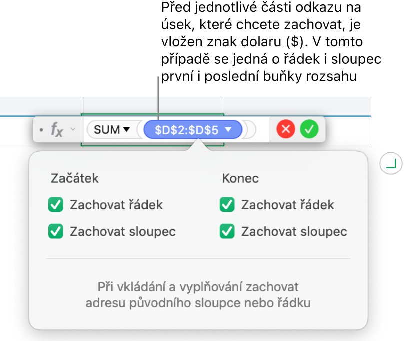 Vzorec se zachovanými odkazy na řádek a sloupec