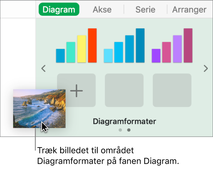 Et billede trækkes til diagramformaterne i indholdsoversigten for at oprette et nyt format.