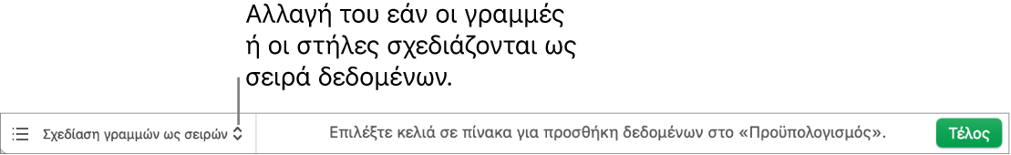 Το αναδυόμενο μενού για την επιλογή σχεδίασης γραμμών ή στηλών ως σειρών.