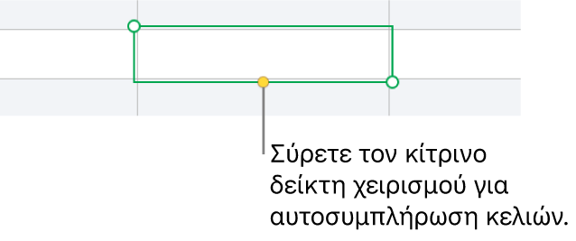 Ένα επιλεγμένο κελί με μια κίτρινη λαβή που μπορείτε να σύρετε για αυτοσυμπλήρωση κελιών.