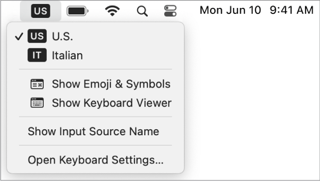 The Input menu in the upper-right corner of the menu bar.