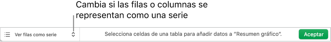 Menú desplegable para seleccionar si las filas o las columnas se representan como series.