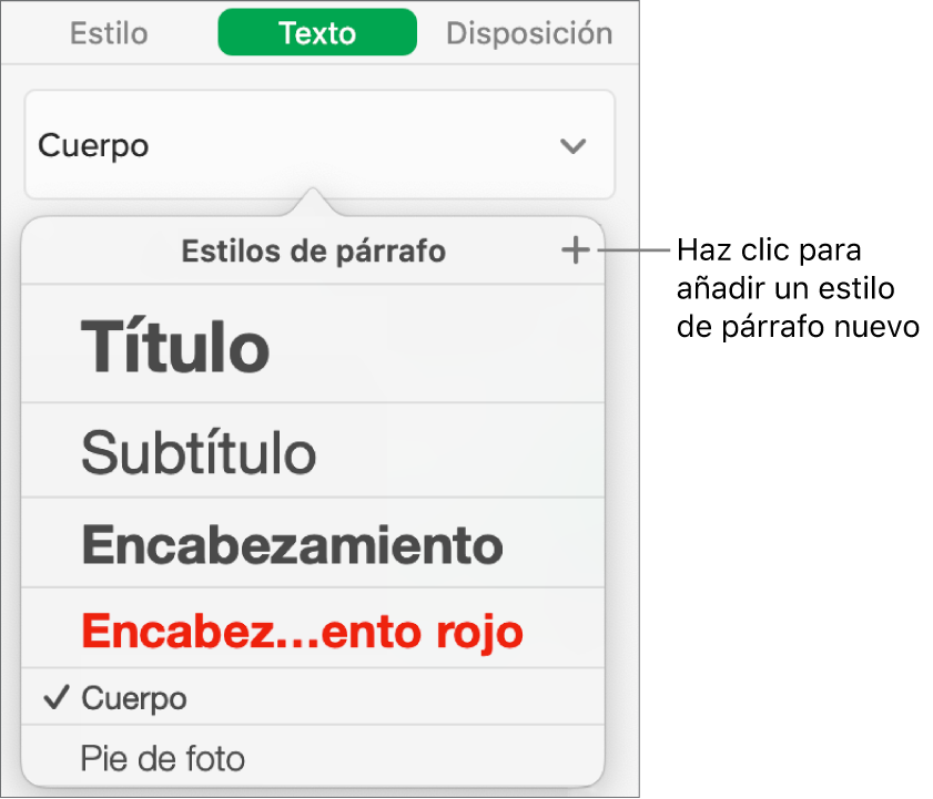 El cuadro de diálogo para crear un nuevo estilo de párrafo.