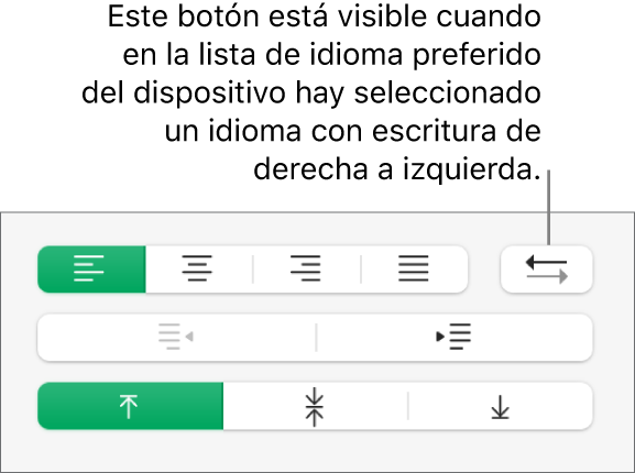 Botón de dirección de párrafo de la sección Alineación de la barra lateral Formato.