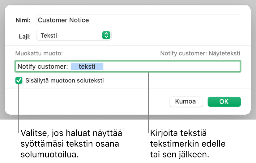 Muokattu tekstisolumuoto.